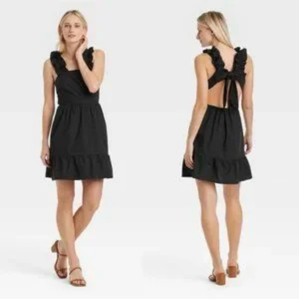 Who What Wear Black Backless Dress with Ruffles